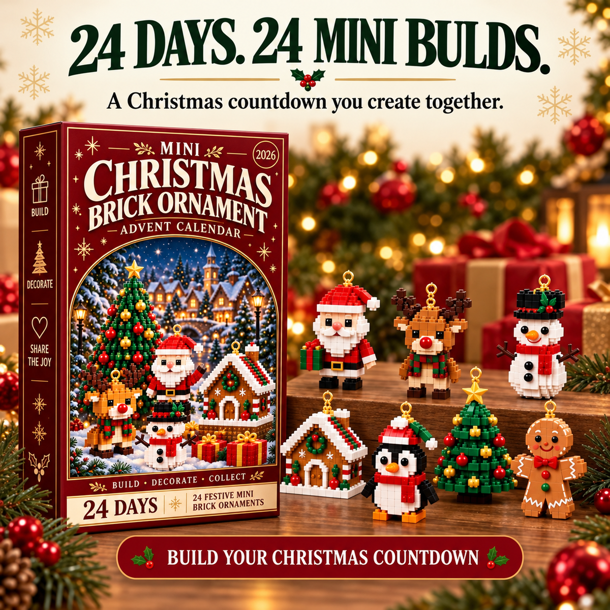 🎄⏳24-Day Christmas Building Block Advent Calendar For Kids & Families👨👩👧👦