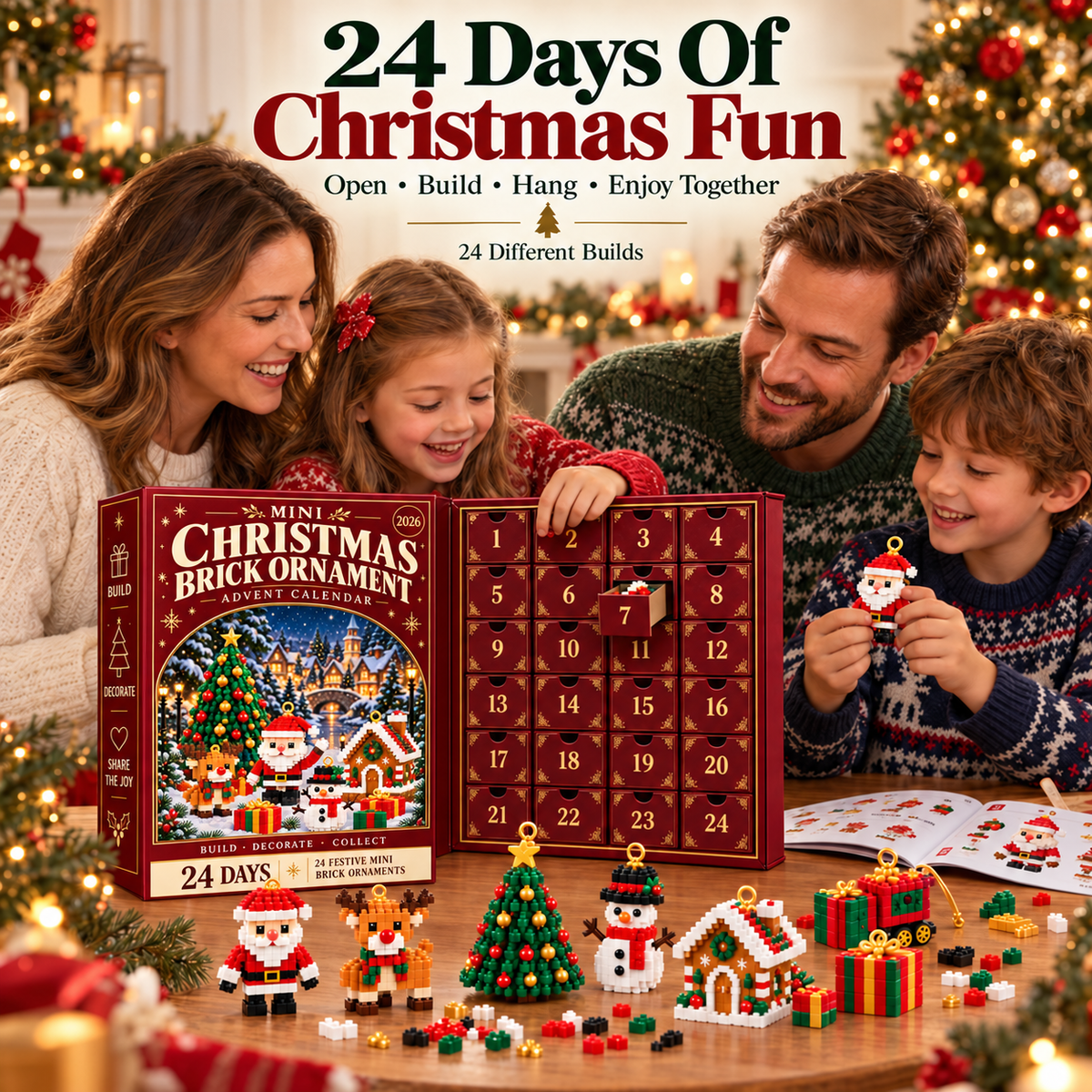 🎄⏳24-Day Christmas Building Block Advent Calendar For Kids & Families👨‍👩‍👧‍👦